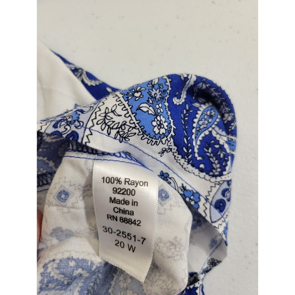 NWT Roaman's Blue Paisley Print Long Sleeve Peasant Casual Top Off Shoulder 20W - Picture 6 of 10